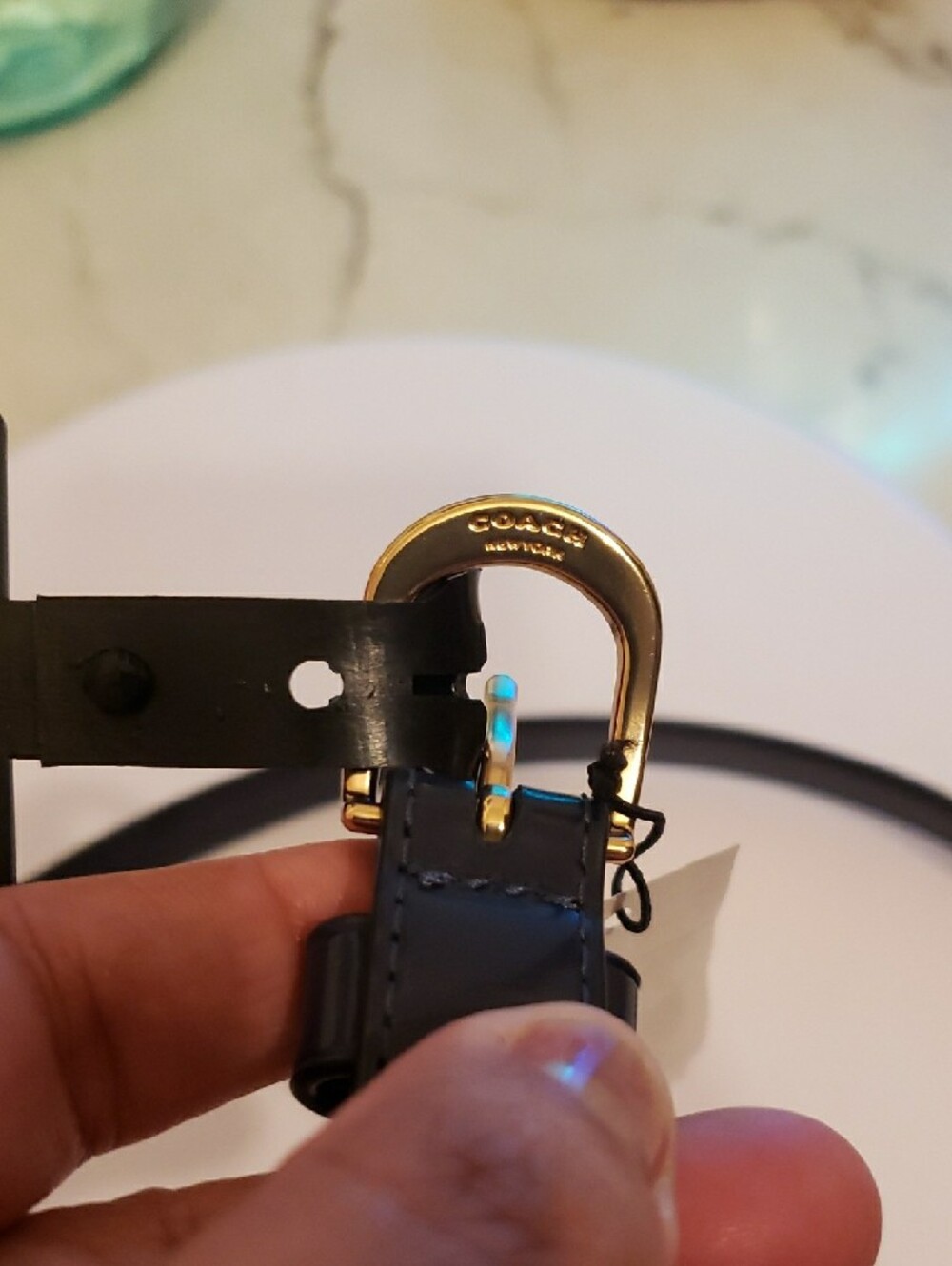 Coach Navy Leather Belt with Gold Hardware XL (44") NWT - Picture 9 of 10